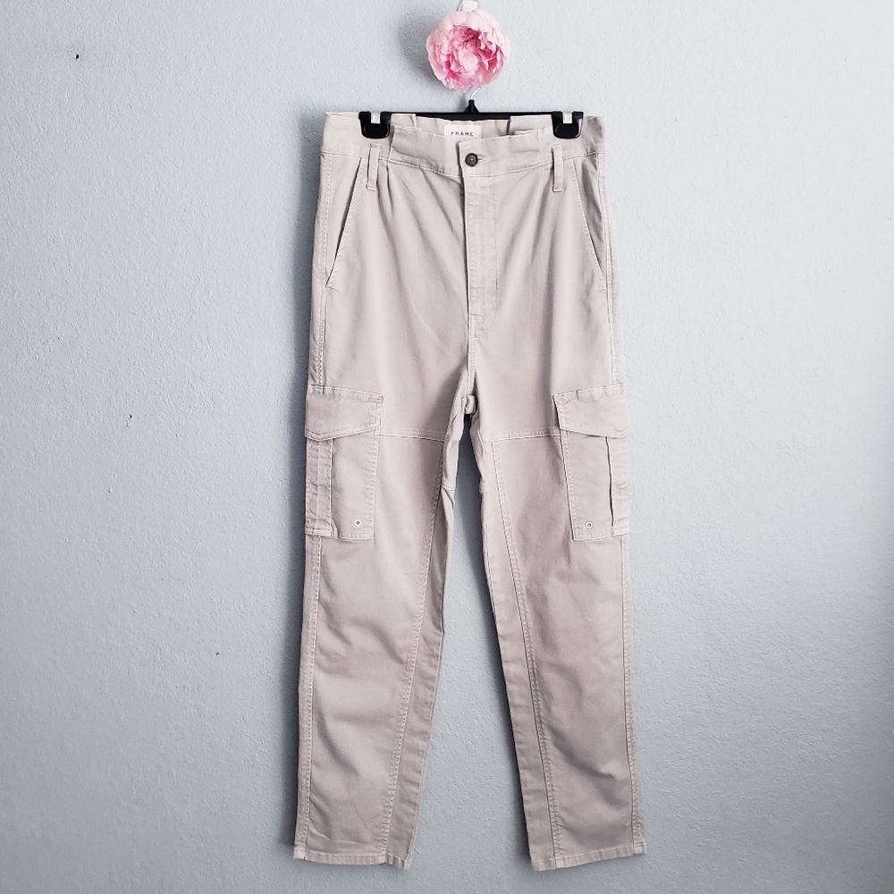 Frame Denim Washed Out Pale Olive Safari Belted Cargo Pants - Picture 2 of 9